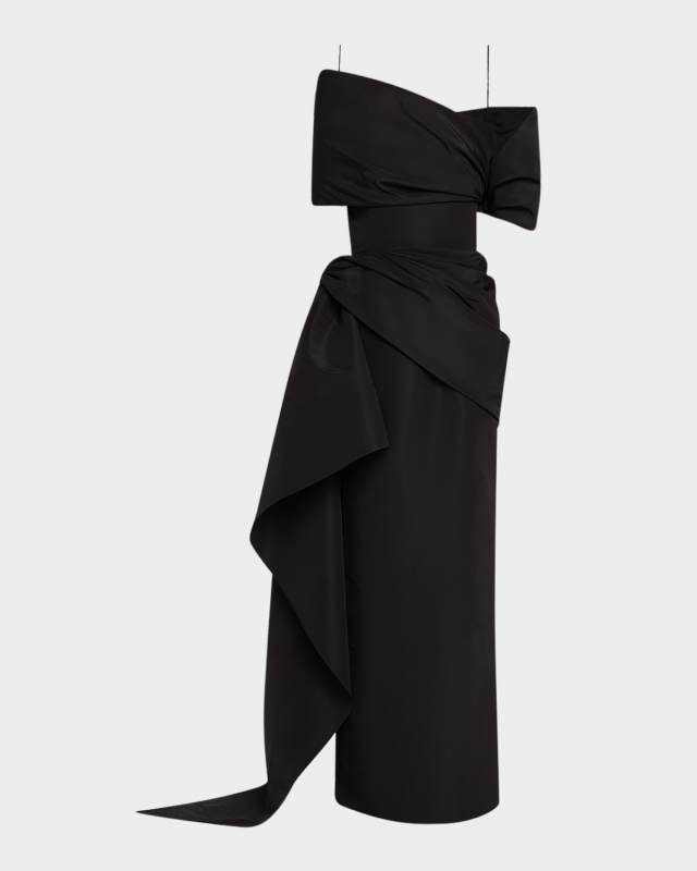 Draped Faille Off-The-Shoulder Gown